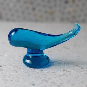 Vintage Blue Art Glass Mighty Whale Figurine Signed 1999 Titan Collectible